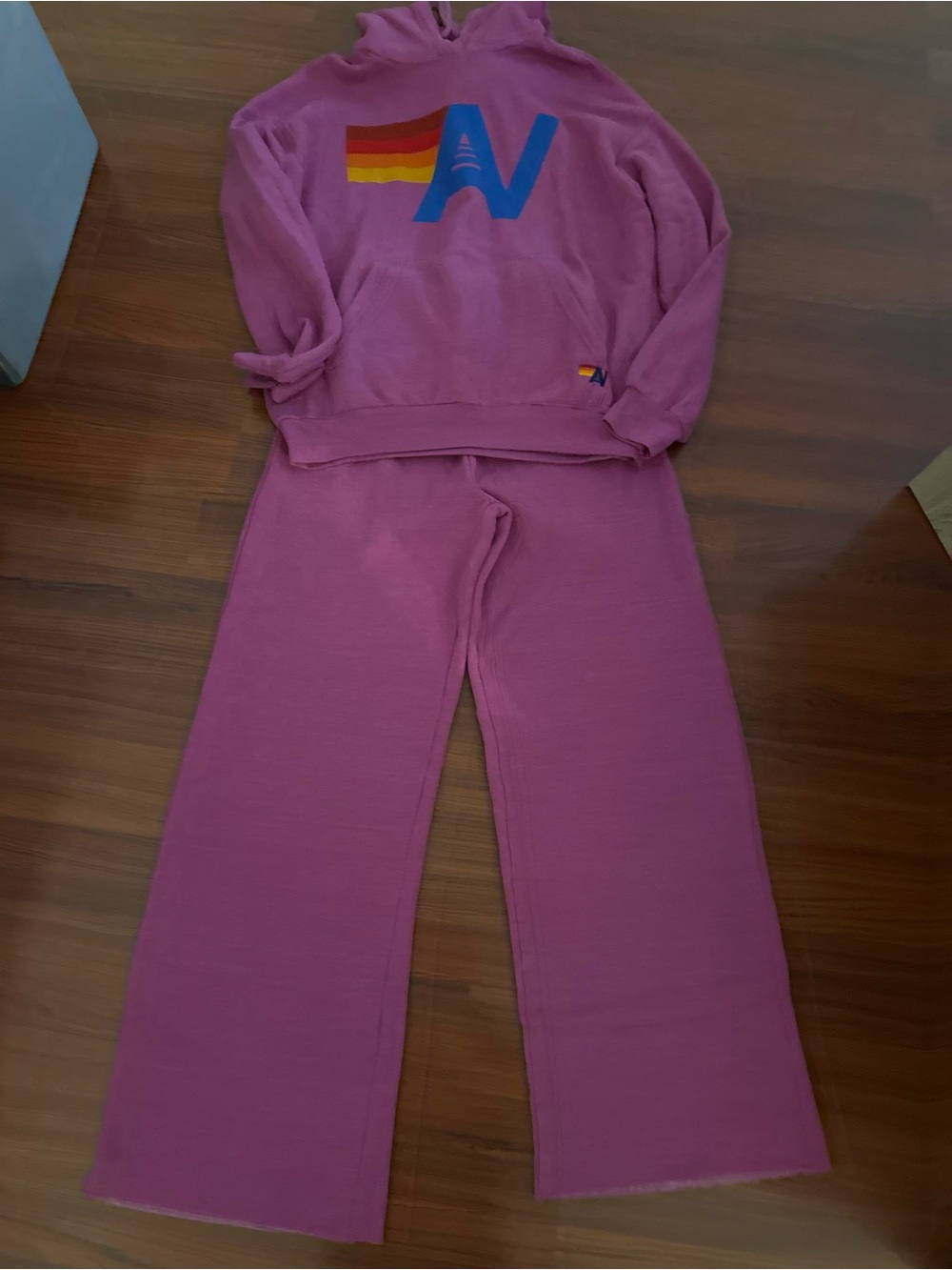 Aviator Nation Pink Wide-Leg Track Pants & Hoodie Set